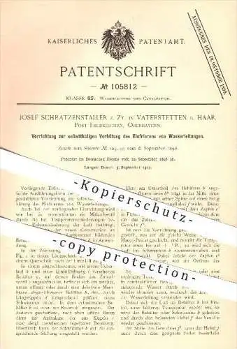 original Patent - J. Schratzenstaller , Vaterstetten , Haar , Feldkirchen , 1898 , Schutz vor Einfrieren - Wasserleitung