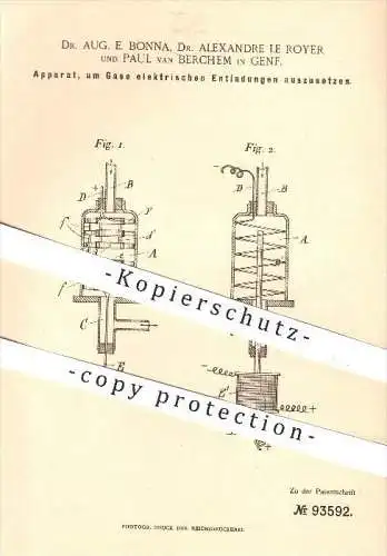 original Patent - Dr. Aug. E. Bonna , Dr. Alexandre le Royer , Paul van Berchem , Genf , 1896 , elektr. Entladung an Gas