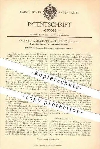 original Patent - V. Bergmann . Feistritz , 1894 , Stufenziehtrommel für Drahtziehmaschinen , Draht , Drähte , Eisen !!