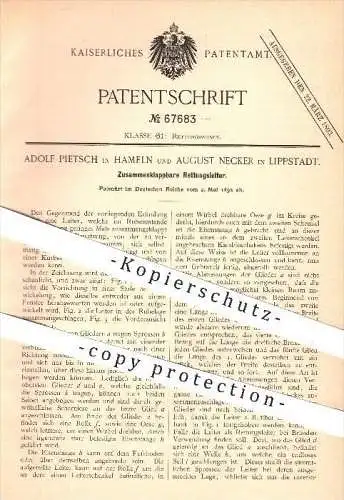 original Patent - Adolf Pietsch , Hameln / Aug. Necker , Lippstadt , Rettungsleiter , Leiter , Rettungswesen , Feuewehr