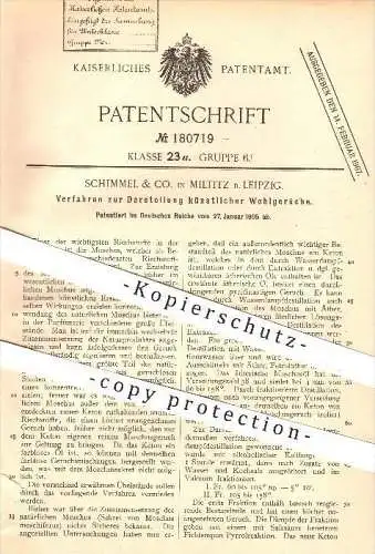 original Patent - Schimmel & Co. , Miltitz , Leipzig , 1905 , Darstellung künstlicher Wohlgerüche , Parfum , Parfümerie