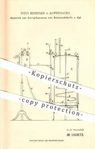 original Patent - Niels Bendixen , Kopenhagen , 1898 , Fortpflanzung von Reinzuchthefe , Hefe , Bier , Branntwein , Wein