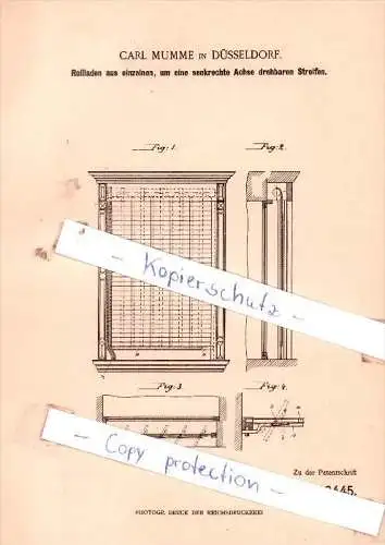 Original Patent  -  Carl Mumme in Düsseldorf , 1901 ,  Rollladen !!!