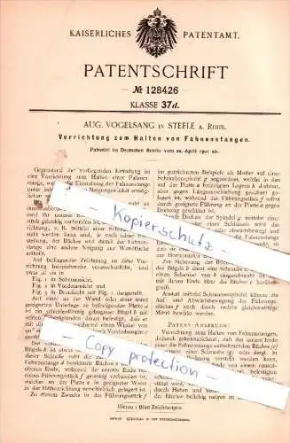 Original Patent  - Aug. Vogelsang in Steele a. Ruhr b. Essen , 1901 , Halten von Fahnenstangen !!!