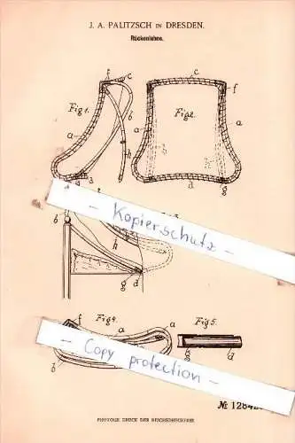 Original Patent  - J. A. Palitzsch in Dresden , 1901 , Rückenlehne !!!