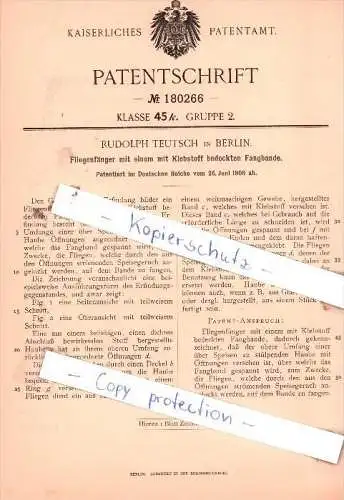 Original Patent  - Rudolph Teutsch in Berlin , 1906 , Fliegenfänger  !!!