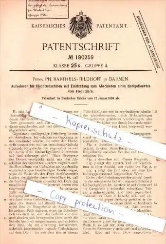 Original Patent  - Firma Ph. Barthels-Feldhoff in Barmen b. Wuppertal , 1906 , Aufnehmer für Flechtmaschinen !!!