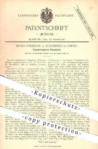 original Patent - Bruno Forbriger in Schönefeld bei Leipzig , 1889 , Zusammenlegbares Schaukelzelt , Zelt , Camping !