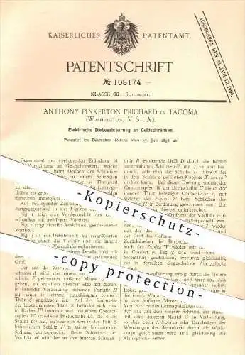 original Patent - A. Pinkerton Prichard , Tacoma , Washington , USA , 1898 , Elektr. Sicherung am Geldschrank , Tresor !