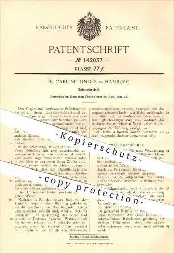 original Patent - Fr. Carl Nittinger in Hamburg , 1902 , Schnurkreisel , Kreisel , Spielzeug , Sport , Schnur , Räder !!