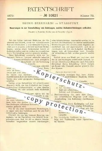 original Patent - B. Bernhardi , Stassfurt , 1879 , Verarbeitung von Salzlaugen mit Kaliumverbindungen , Lauge , Laugen