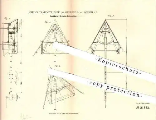 original Patent - Johann Traugott Fabel in Ober - Eula , Nossen , 1882 , Lenkbarer Schieb - Schneepflug , Pflug , Pflüge