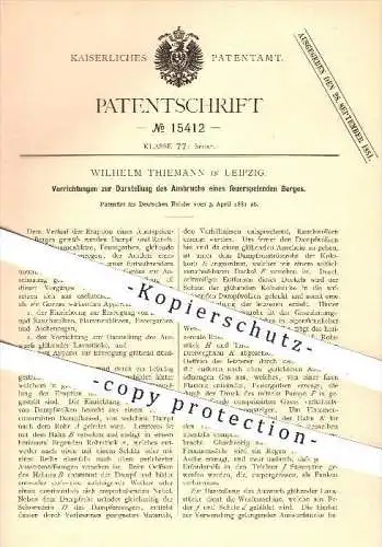 original Patent - Wilhelm Thiemann in Leipzig , 1881 , Darstellung des Ausbruchs eines feuerspeienden Berges , Vulkan