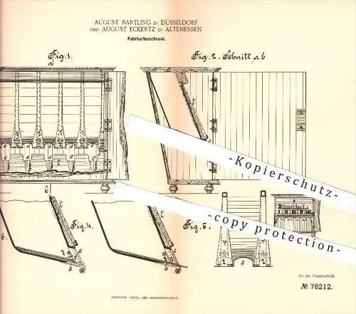 original Patent - Aug. Bartling / Düsseldorf , Aug. Eckertz / Altenessen , 1893 , Schrank für Fahrkarten , Schränke !!