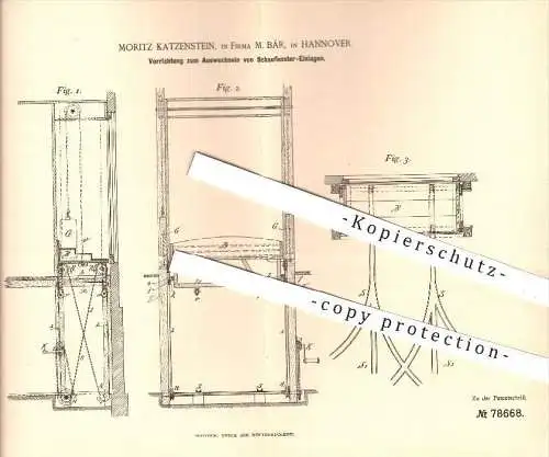 original Patent - Moritz Katzenstein , M. Bär in Hannover , 1894 , Auswechseln von Schaufenster - Einlagen , Dekorateur