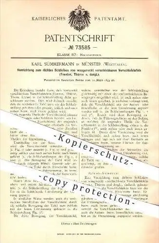 original Patent - Karl Sümmermann in Münster , 1893 , dichtes Schließen von Fenster , Tür , Türen , Fensterbau , Hochbau