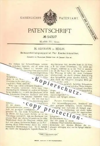 original Patent - M. Hermann , Berlin , 1890 , Schaustellungsapparat für Zauberkünstler , Zauberer , Magier , Künstler !