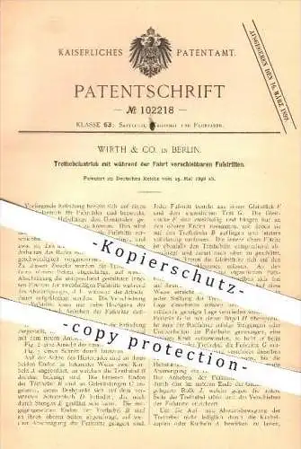 original Patent - Wirth & Co. in Berlin , 1898 , Trethebelantrieb mit verschiebbaren Fußtritten , Fahrrad , Fahrräder !!