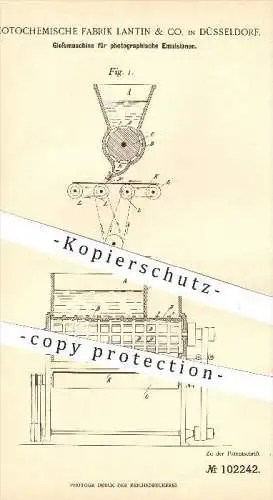 original Patent - Photochemische Fabrik Lantin & Co. , Düsseldorf , 1897 , Gießen von fotografischer Emulsion , Fotograf