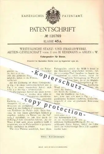 original Patent - Westfälische Stanz- u. Emaillierwerke AG , J. & H. Kerkmann , Ahlen , 1900 , Futtergeschirr für Bienen