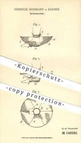 original Patent - Heinrich Höhmann in Barmen , 1902 , Schwimmschuh , Schwimmen , Schuh , Schuhe , Baden , Wasser