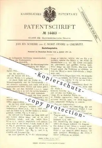 original Patent - Joh. Ed. Scheibe , C. Moriz Oehme , Chemnitz , 1881 , Bestattungsbahre , Bahre , Tragbahre , Bestatter