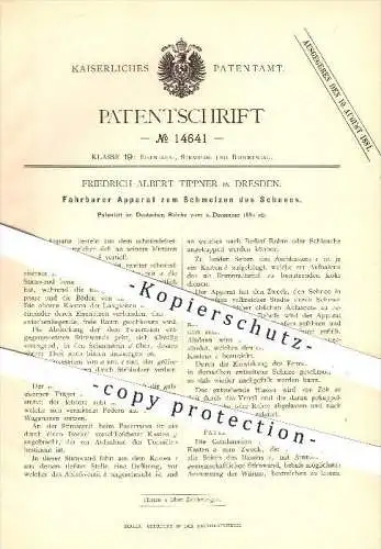 original Patent - Fr. A. Tippner in Dresden , 1880 , Fahrbarer Apparat zum Schmelzen von Schnee , Winterdienst !!!