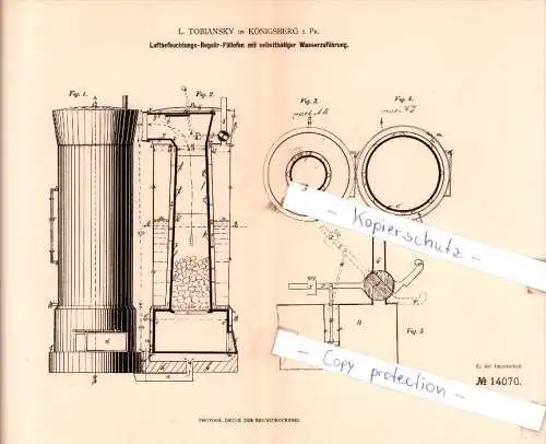 Original Patent  -  L. Tobiansky in Königsberg i. Pr. , 1880 , Heizungsanlagen !!!