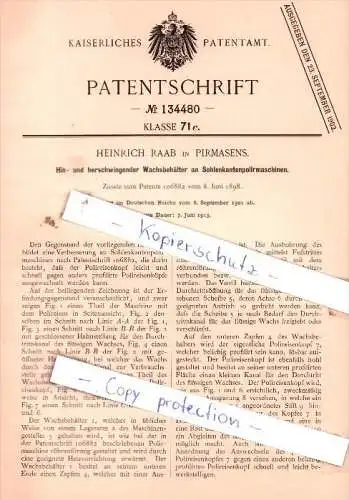 Original Patent  - H. Raab in Pirmasens , 1901 , Wachsbehälter an Sohlenkantenpolirmaschinen !!!