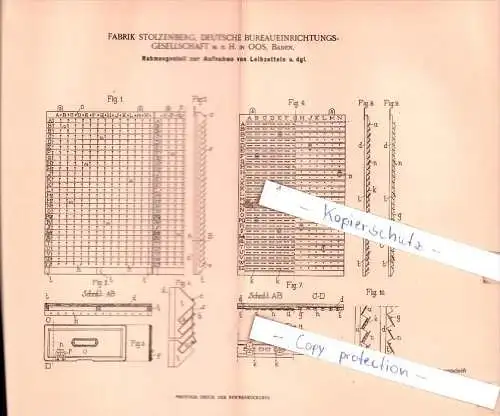 Original Patent  - Fabrik Stolzenberg , Deutsche Bureaueinrichtungsgesellschaft  in Oos , Baden , 1901 !!!