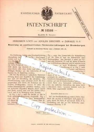 Original Patent  - Friedrich Loch und Adolph Deichsel in Zaborze / Zabrze O.-S. , 1881 , Bergbau !!!