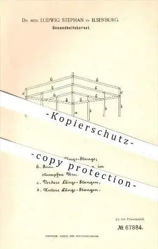 original Patent - Dr. med. Ludwig Stephan in Ilsenburg , 1892 , Gesundheitskorsett , Korsett , Gesundheit , Medizin !!