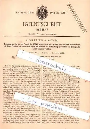 Original Patent - Alois Riedler in Aachen ,1888 , Maschinenelemente !!!