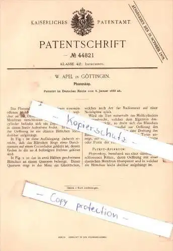 Original Patent -  W. Apel in Göttingen , 1888 , Phonoskop !!!