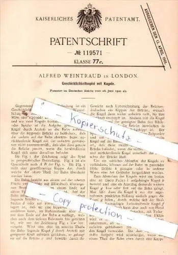 Original Patent - Alfred Weintraud in London , 1900 , Geschicklichkeitsspiel mit Kugeln !!!