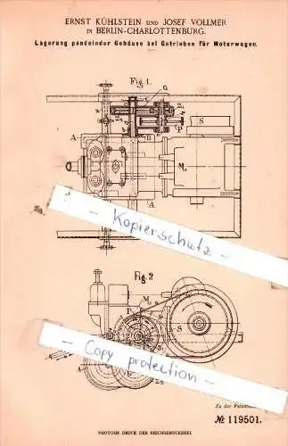 Original Patent - Ernst Kühlstein und Josef Vollmer in Berlin-Charlottenburg , 1900 ,  !!!