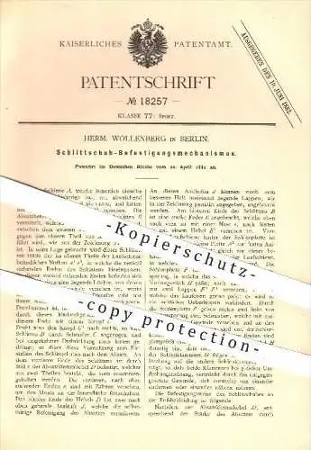 original Patent - Herm. Wollenberg in Berlin , 1881 , Befestigung am Schlittschuh , Schlittschuhe , Schuhe , Sport !!!