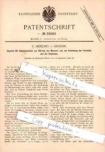 Original Patent - G. Messling in Dresden , 1886 , Aufbereitung von Erzen !!!