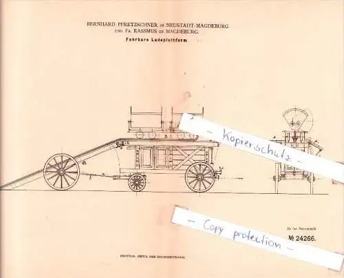 Original Patent - B. Pfretzschner in Neustadt-Magdeburg und Fr. Rassmus in Magdeburg , 1883 , !!!