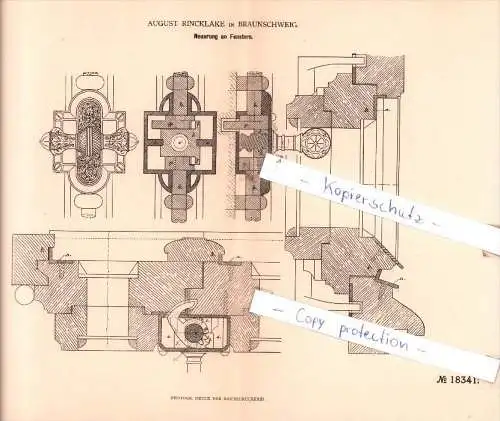 Original Patent - August Rincklake in Braunschweig , 1881 , Neuerung an Fenstern !!!