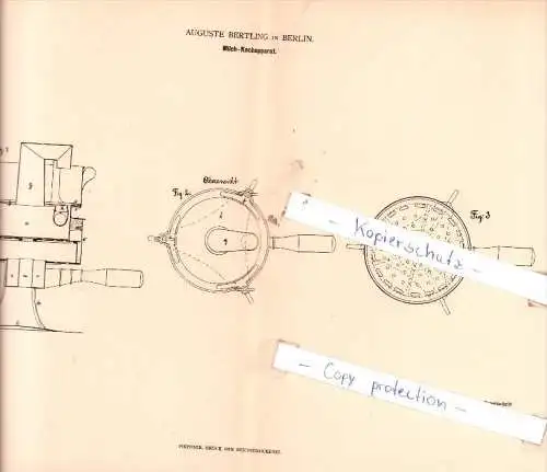 Original Patent - Auguste Bertling in Berlin , 1881 , Milch-Kochapparat !!!