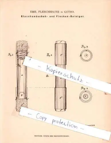 Original Patent - E. Fleischhauer in Gotha , 1883 , Glacèhandschuh- und Flecken-Reiniger !!!