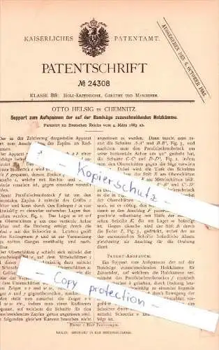 Original Patent - Otto Helsig in Chemnitz , 1883 , Holz-Erzeugnisse, Geräthe und Maschinen !!!