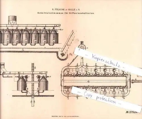 Original Patent - R. Fölsche in Halle a. S. , 1883 , Schnitzelschwimmen für Diffusionsbatterien !!!