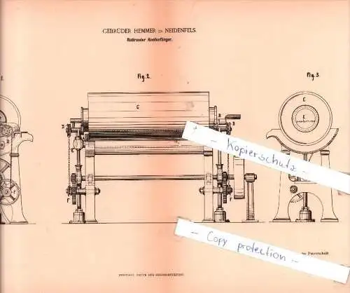 Original Patent - Gebrüder Hemmer in Neidenfels , 1884 , Rotirender Knotenfänger !!!