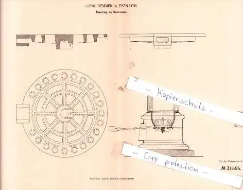 Original Patent - Gebr. Demmer in Eisenach , 1884 , Neuerung an Drehrosten !!!