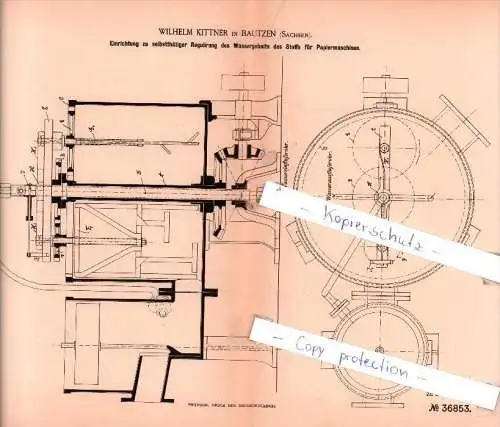 Original Patent - Wilhelm Kittner in Bautzen , Sachsen , 1885 , Papierfabrikation !!!