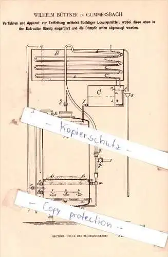 Original Patent - Wilhelm Büttner in Gummersbach , 1883 , Fettindustrie !!!