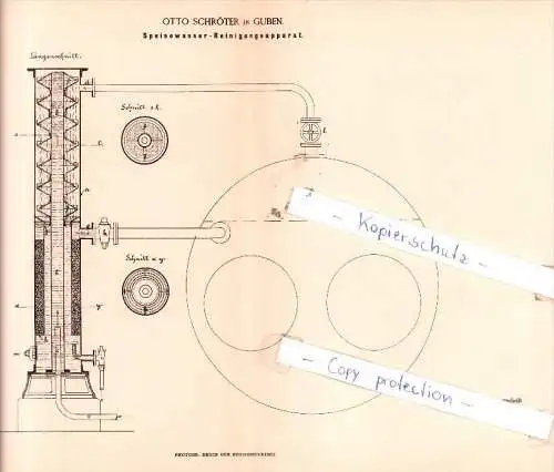 Original Patent - Otto Schröter in Guben , 1884 , Speisewasser-Reinigungsapparat !!!