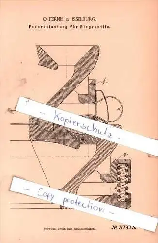 Original Patent - O. Fernis in Isselburg , 1886 ,  Federbelastung für Ringventile !!!